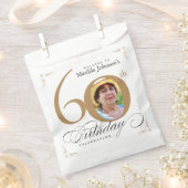 60e verjaardag Elegant Gold White Calligrafie Foto Bedankzakje (Geknipt)