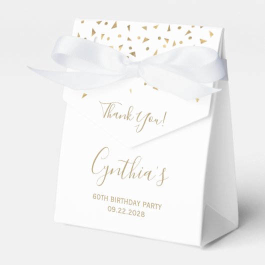60e Verjaardag Elegant Goud Confetti Wit Bedankdoosjes (Voorkant Zijde)