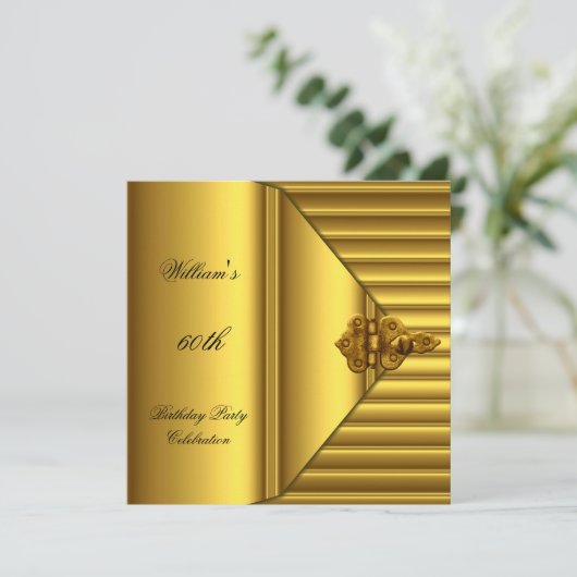 60e verjaardag Elegant Mannen Geel Goud Mans Kaart (Staand voorkant)