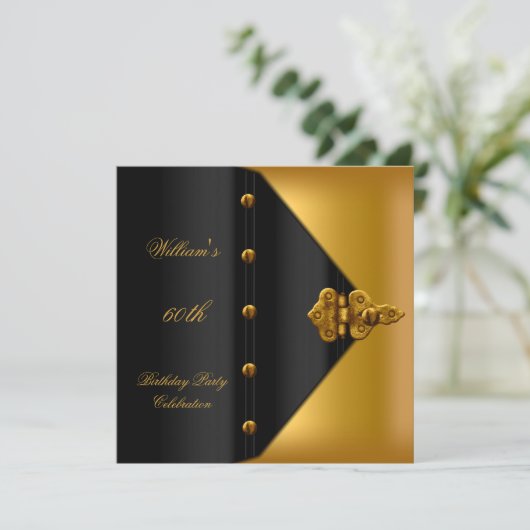 60e verjaardag Elegant Mannen Gold Black Mans Kaart (Staand voorkant)
