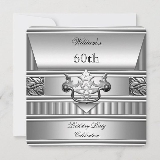 60e verjaardag Elegant Mannen Silver Metal 2 Kaart (Voorkant)