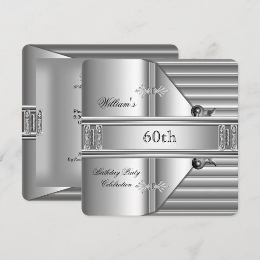 60e verjaardag Elegant Mannen Silver Metal Kaart (Voorkant / Achterkant)