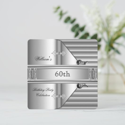 60e verjaardag Elegant Mannen Silver Metal Kaart (Staand voorkant)