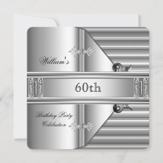 60e verjaardag Elegant Mannen Silver Metal Kaart (Voorkant)