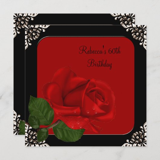 60e verjaardag Elegant Red Rose Black Flowers Kaart (Voorkant / Achterkant)