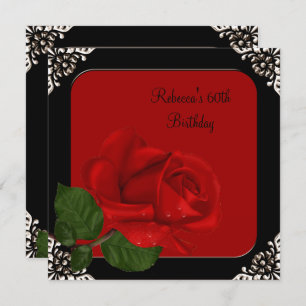 60e verjaardag Elegant Red Rose Black Flowers Kaart