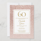 60e Verjaardag Elegant Roos Gouden Glitter Kaart (Voorkant)