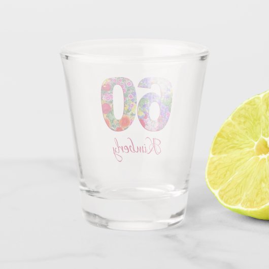 60e verjaardag Elegante Bloesem Bloesems Schot Gla Shot Glas (Achterkant)