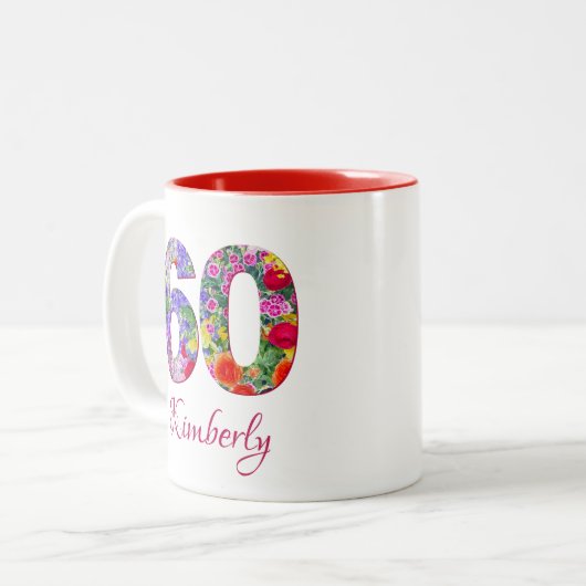 60e verjaardag Elegante bloesems Rode mok (Voorkant links)