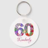 60e verjaardag Elegante bloesems sleutelhanger (Voorkant)