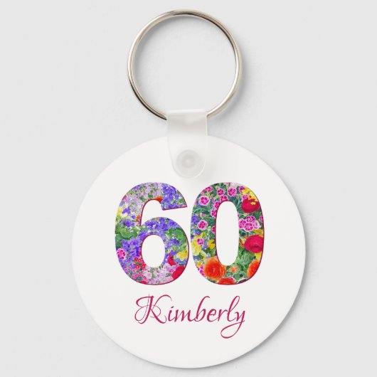 60e verjaardag Elegante bloesems sleutelhanger (Voorkant)