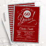 60e verjaardag - ELKE AGE Red Silver Kaart<br><div class="desc">Uitnodiging voor 60e verjaardag voor mannen en vrouwen. Elegant nodigt kaart rood uit met faux glitter Silver folie. Functies lettertype typografiescript. Cheers tot 60 jaar! Kan elk jaar worden gepersonaliseerd. Ideaal voor een mijlpaal op de dag van de volwassen dag.</div>