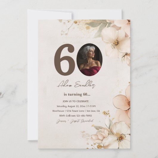 60e verjaardag en bloemen uitnodigingen (Voorkant)