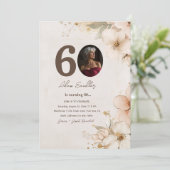 60e verjaardag en bloemen uitnodigingen (Staand voorkant)