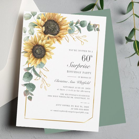 60e verjaardag Eucalyptus Floral Zonnebloem Kaart