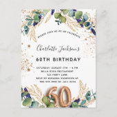 60e verjaardag eucalyptus greenery glitter elegant uitnodiging briefkaart (Voorkant)