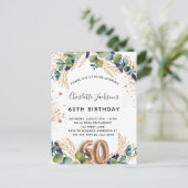 60e verjaardag eucalyptus greenery glitter elegant uitnodiging briefkaart (Staand voorkant)