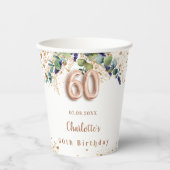60e verjaardag eucalyptus greenery glitter name papieren bekers (Voorkant)
