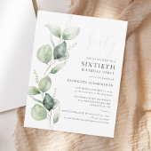60e verjaardag Eucalyptus Greenery Script Kaart