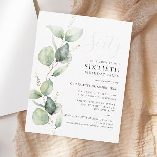 60e verjaardag Eucalyptus Greenery Script Kaart