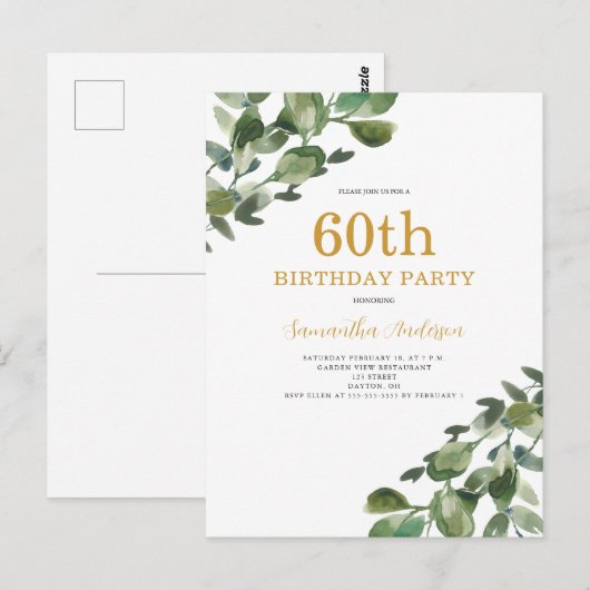 60e verjaardag Eucalyptus Waterverf Briefkaart (Voorkant / Achterkant)