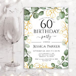 60e verjaardag Eucalyptus-Waterverf Kaart<br><div class="desc">Elegant botanische uitnodiging voor het 60ste verjaardag feest. Het ontwerp van de klasse kenmerkt hand geschilderde waterverf greenery eucalyptus grote en manuscriptdoopvont. Pas je eigen gegevens aan. Bericht me als u verdere aanpassing nodig hebt.</div>