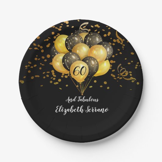 60e verjaardag Fabulous Gold Black Glitter Papieren Bordje (Voorkant)