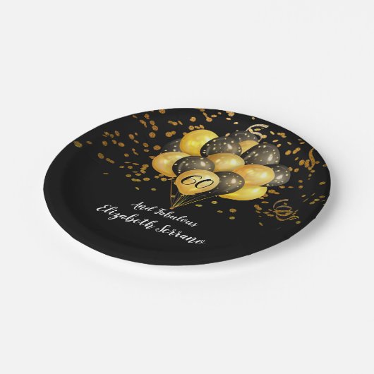 60e verjaardag Fabulous Gold Black Glitter Papieren Bordje (Gekanteld)