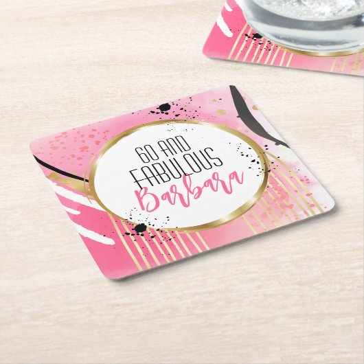 60e verjaardag Fabulous Hot Pink Black Glitter Gla Kartonnen Onderzetters (Schuin)