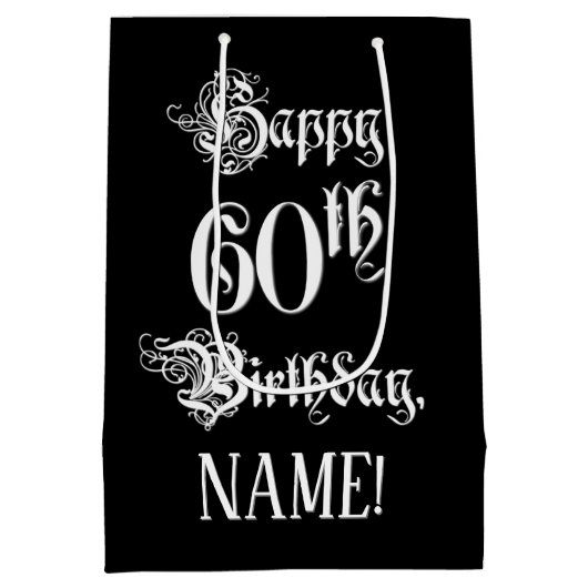 60e verjaardag: Fancy, elegant script + aangepaste Medium Cadeauzakje (Achterkant)