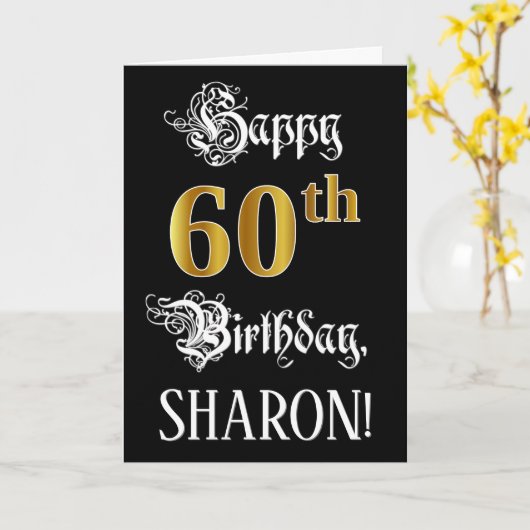 60e verjaardag — Fancy script; Faux Gold Kijk; naa Kaart (Gele Bloem)