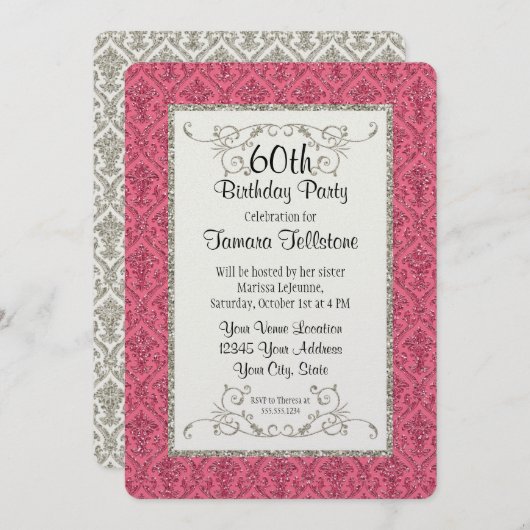 60e verjaardag Faux Gold Glitter Damask Pattern Kaart (Voorkant / Achterkant)