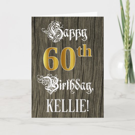 60e verjaardag: Faux Gold Kijk + Faux Wood Pattern Kaart (Voorkant)