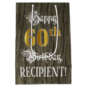 60e verjaardag: Faux Gold look & Faux Wood Pattern Medium Cadeauzakje (Achterkant)