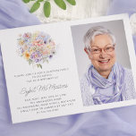 60e Verjaardag Feest Bloem Boeket Foto Verrassing Kaart<br><div class="desc">Een sierlijk waterverf bloemenboeket van  bloemetjes siert de top van deze 60e verjaardagsuitnodiging. De zachte pastelbloemen zijn geaccentueerd met moderne lijnkunst. De naam van de verjaardagsfeestster is geschreven in een modern,  eenvoudig script. Er zijn bijpassende borden en feestdecoraties beschikbaar.</div>