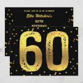 60e Verjaardag Feest Nep Goud Folie Confetti Zwart Kaart (Voorkant / Achterkant)
