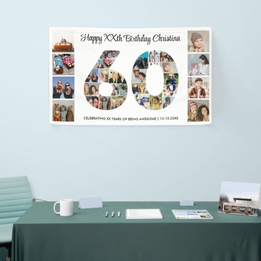60e verjaardag feest nummer 60 fotocollage spandoek (Beurs)