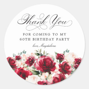60e Verjaardag Feest Rood Roze Bloemen Dank u Ronde Sticker