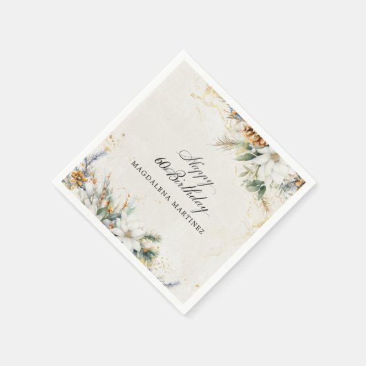 60e Verjaardag Feest Witte Winter Bloemen Custom Servet (Hoek)