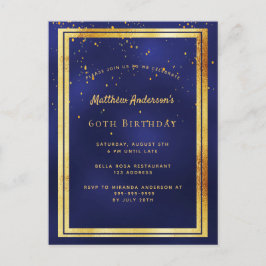 60e verjaardag feestje blauwe gouden glimmende uit briefkaart