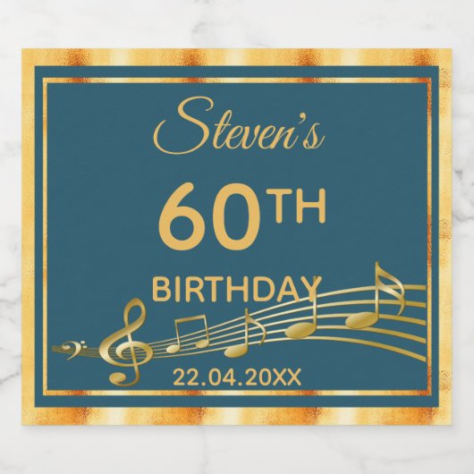 60e verjaardag feestje elegant blauwgroen en goude sparkling wijnetiket (Enkel label)