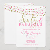 60e verjaardag feestuitnodiging, roze en goud kaart (Voorkant / Achterkant)