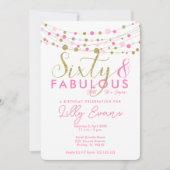 60e verjaardag feestuitnodiging, roze en goud kaart (Voorkant)