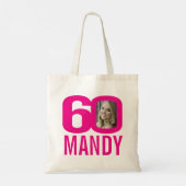 60e verjaardag felroze 60 aangepaste foto tote bag (Achterkant)
