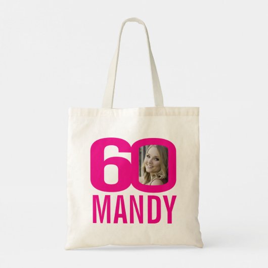 60e verjaardag felroze 60 aangepaste foto tote bag (Achterkant)