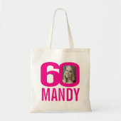 60e verjaardag felroze 60 aangepaste foto tote bag (Voorkant)