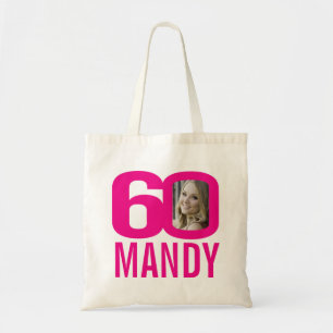 60e verjaardag felroze 60 aangepaste foto tote bag