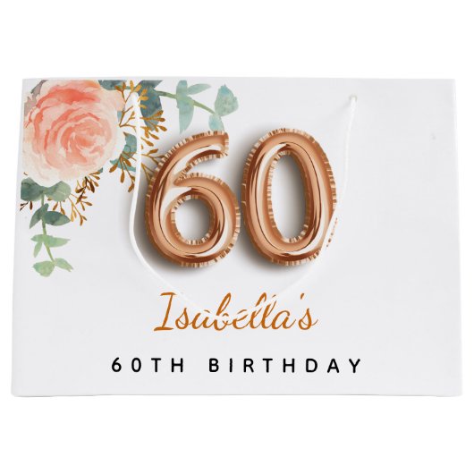 60e verjaardag floraal roos goud eucalyptusverjaar groot cadeauzakje