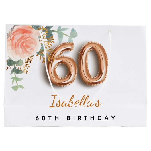 60e verjaardag floraal roos goud eucalyptusverjaar groot cadeauzakje (Achterkant)