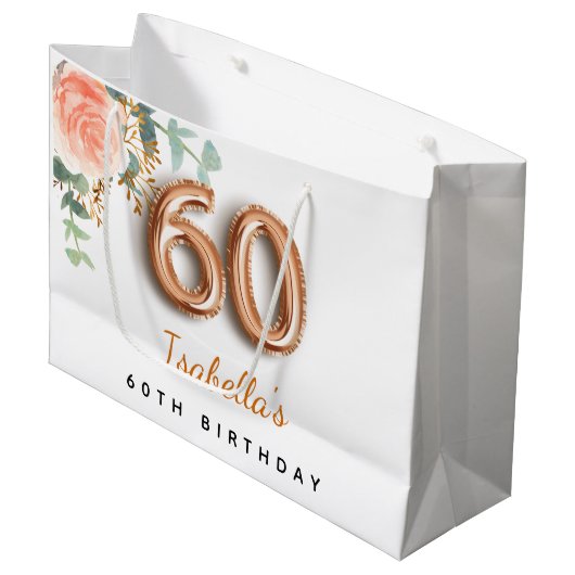 60e verjaardag floraal roos goud eucalyptusverjaar groot cadeauzakje (Voorkant Gekanteld)